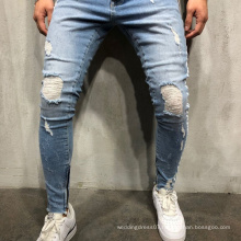 MOQ1 2021 Custom Logo Skinny Ripped Stacked Denim Pants Men Stylish Casual Trousers Hollow Out Straight Cotton Men's Jeans